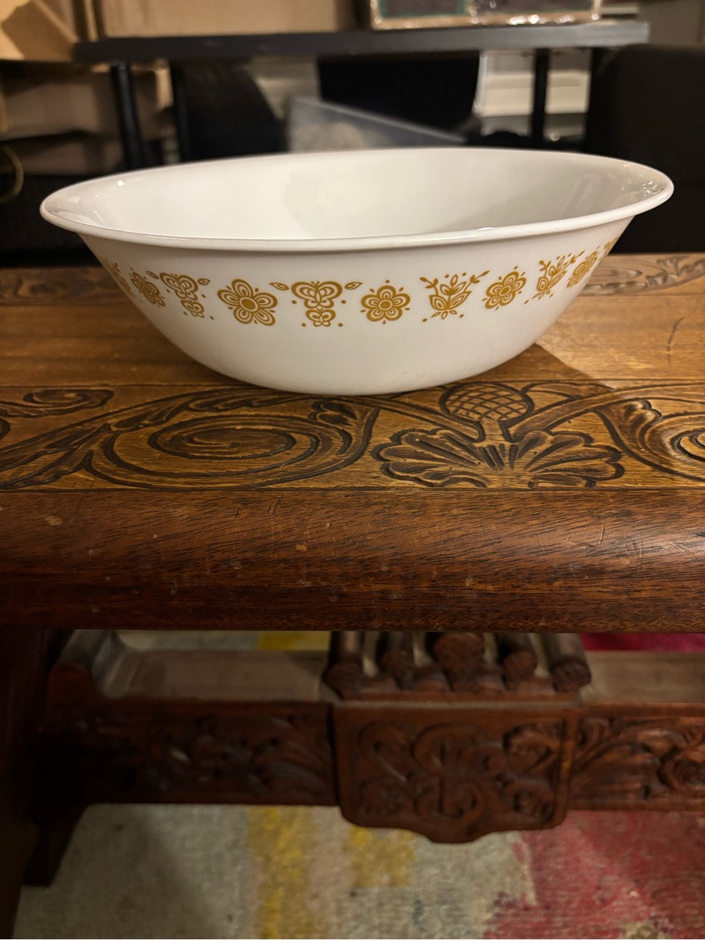 Corelle White Serving Bowl with Gold Floral Motif 10”